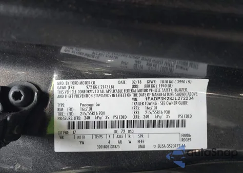 2018 Ford Focus Se from USA, damaged, VIN 1FADP3K28JL272234